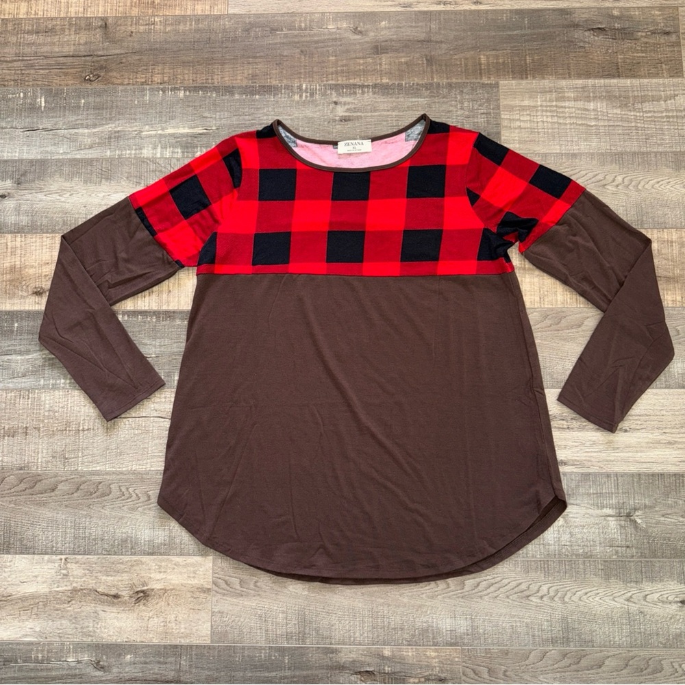 Zenana Outfitters Red and Black Plaid Top